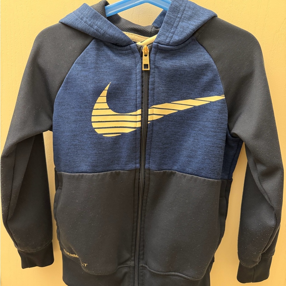 Nike Kids Hoodie in Blue and Black with Gold Logo